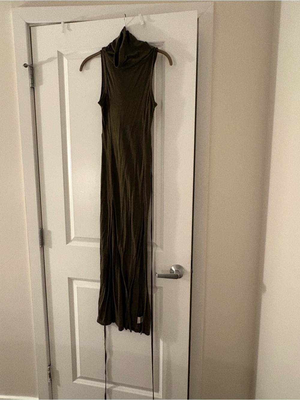 Sleeveless Olive Green Turtleneck Maxi Dress
